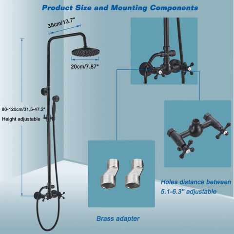 Matte Black Shower Faucet Set With 8 Inch Rainfall Shower Head And Handheld Spray, Luxury Dual Function Shower System, Brass Construction