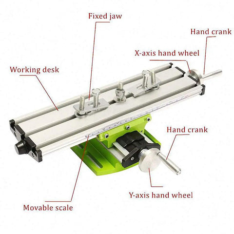 Miniature Precision Milling Machine Bench Drill Vise Fixture With Adjustable X And Y Axis Worktable For Precise Milling Drilling And Machining Compact DIY Vise Station For Hobbyists And Makers Coordinate Setup, green metal worktable with hand cranks