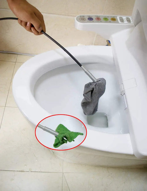 63 Inch Flexible Grabber Tool With Retractable Claw For Hair Debris And Drain Clogs in action unclogging a toilet