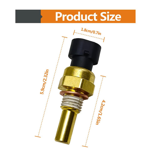 Close-up of NOTISH engine coolant temperature sensor with brass body and black plastic connector