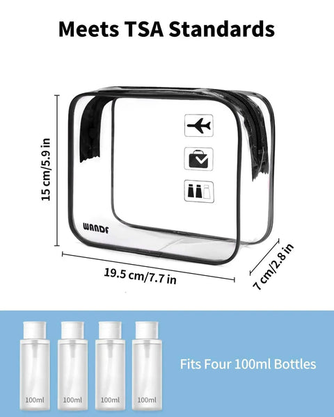 Clear Travel Toiletry Bag Set For Grab And Go TSA 3 1 1 Quart Size With Zipper Pouches Leakproof Carry On Compatible 2 Pack