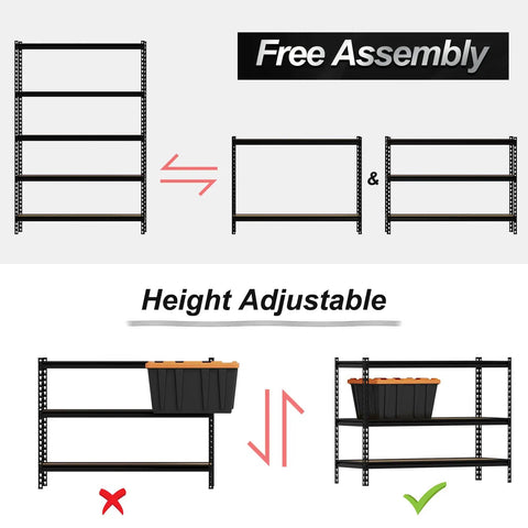 Heavy Duty Five Tier Metal Storage Rack With Ultra High Load Capacity 3850 Lbs for easy assembly and adjustable height options.