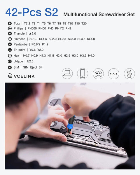 Person using 45-In-1 Mini Precision Screwdriver Set With Magnetic Bits, Tweezers And Extension Shaft For Laptop, electronics repair