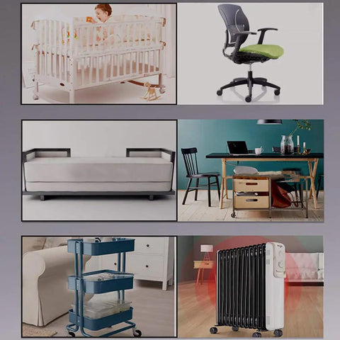 Collage of furniture with Ridiculously Smooth Swivel Caster Wheels 4 Pack With Heavy Duty L Shaped Brackets 360 Spin Silent Black PVC.