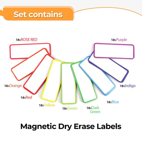 Kickstart Your Everyday Workflow With These Fifty Four Strong Magnetic Dry Erase Labels And Reusable Colorful Name Tags That Offer A Slick Slide On Any Metal Surface. Set of colorful magnetic dry erase labels, 18 in each color, for organization.