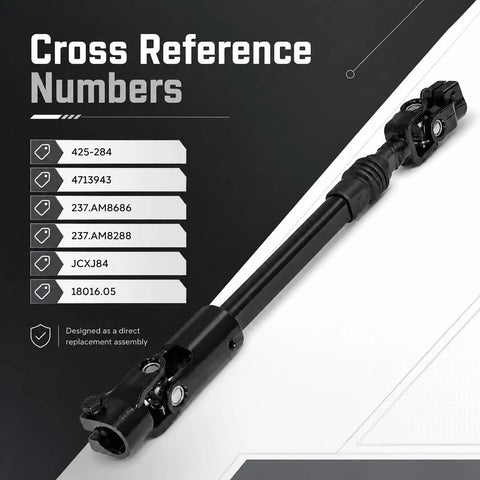 Power Steering Intermediate Shaft Assembly Replacement for Jeep Cherokee 1984 1991 1993 1994 Comanche 1986 1992 Wagoneer 1984 1990 with U Joint Coupler OEM Style Fit Durable Steel Construction Smooth Steering and Plug And Play Install, black steel shaft with cross reference numbers