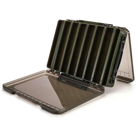 Three Pack Double Sided Fishing Lure Boxes With 14 Compartments Clear Plastic Tackle Organizer Two Buckles Visible Bait Storage Case