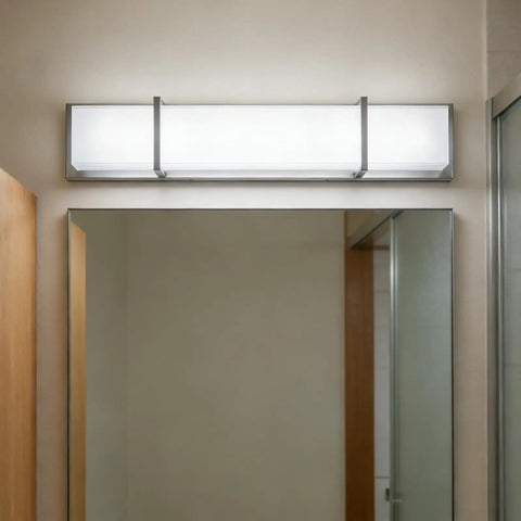 27 Inch Brushed Nickel Vanity Light Fixture, Sleek Modern Over Mirror Bright Cool White 6000K, 28W Dimmable Bathroom Lighting