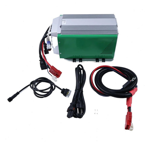 Kickstart Your Setup With This Heavy Duty 48V 30A Battery Charger Auto Cut Off X Led Display 48V unit with attached cables and connectors.