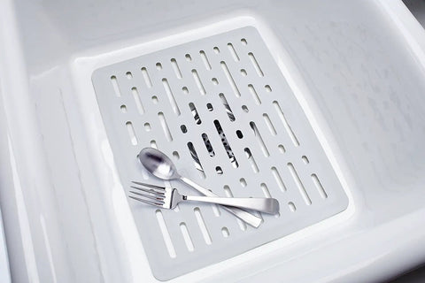Enhanced Microbal Sink Mat Small White Kitchen Protector Cushions Breakable Dishes Keeps Sink Dry with Raised Feet.