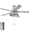 Industrial 52 Inch Ceiling Fan With Light Kit For Indoor And Outdoor Spaces Pull Chain Control Five Dual Finish Blades In Galvanized