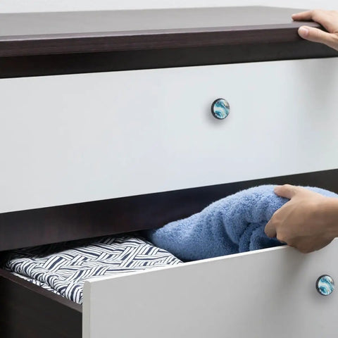 4 Pack Blue Marble Texture Round Cabinet Knobs, 1.37 Inch Drawer Pulls For Kitchen Cabinets Dressers And Closets on drawer.