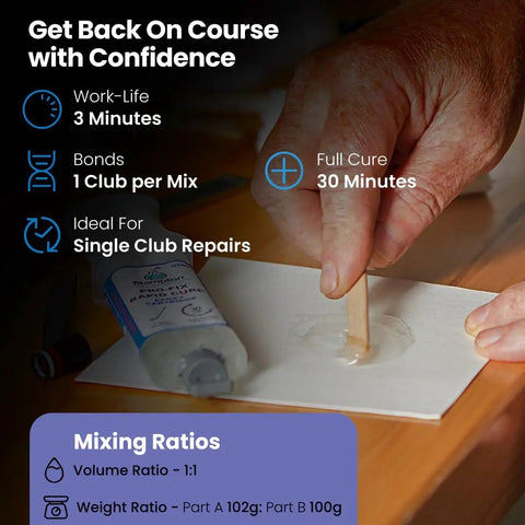 Hand mixing Straight Up Solid Rapid Cure Golf Club Epoxy Quick Fix Glue For Drivers Putters And Irons Heavy Duty Shaft Head Bond.