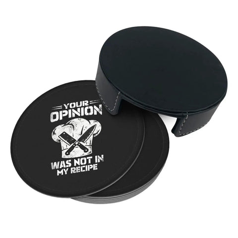 Leather Coaster Set With Holder 6-Piece Absorbent PU Leather Drink Coasters For Home Bar Weddings Office Table Protection And Party Decor