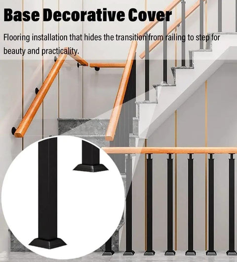Base decorative cover and built tough black wrought iron stair balusters featuring 270 degree flat brackets for deck stair and balcony railings 25 pack 37 inch.
