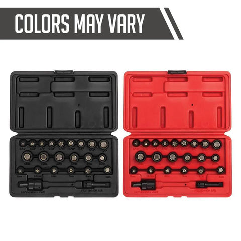 Magnetic Impact Socket Set For One Quarter Inch Drive And Metric 23 Piece Chrome Moly Steel in black and red storage cases.