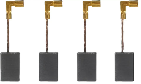 Top Shelf Carbon Brush Replacement Set For Makita Angle Grinders Heavy Duty Motor Repair Parts Compatible With CB318 CB340 GD0600 Four Pack close-up view of carbon brushes with gold connections.