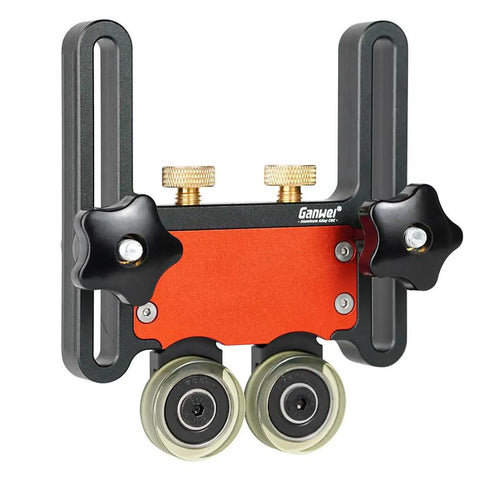 Heavy Duty Aluminum Alloy Table Saw Feeding Roller Guide With Ball Bearings For T Track Woodworking Fences, close-up view.