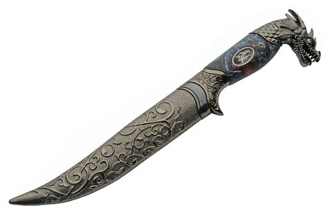 Roaring Dragon Medieval Dagger 12 Inch Blue Decorative Knife with Stainless Steel Blade Metal Handle and Scabbard
