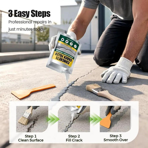 Heavy Duty Self Leveling Concrete Crack Filler And Waterproof Sealant For Indoor Outdoor Driveways Patios Garage Floors applied in steps.