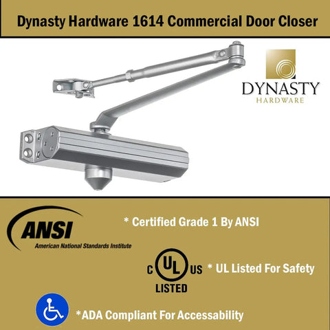 Grade 1 Heavy Duty Commercial Door Closer With Adjustable Spring Size 1-4, Self Closing, ADA Compliant, Surface Mount, Aluminum Finish