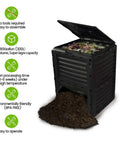 80 Gallon Large Capacity Static Compost Bin With Easy Access Hatch And Efficient Aeration System For Fast Organic Fertilizer Creation For Outdoor Use Black