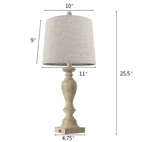 Cozy Farmhouse Vibe 25.75 Inch 3 Way Dimmable Table Lamp with turned wood-style base and fabric shade