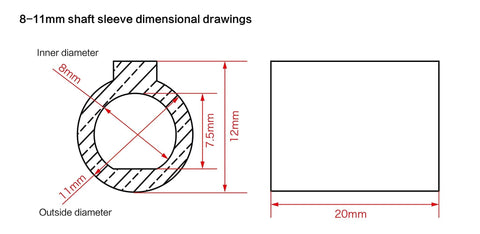 8-11mm stepper motor shaft sleeve adapter dimensions diagram