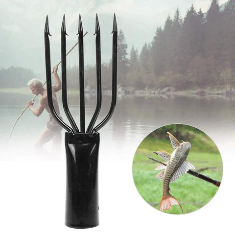 Five Prong Canopy Stainless Steel Fishing Harpoon Gig Fork With Barbed Hooks For Spearfishing Salmon Eel Frog Heavy Duty Fish Spear For Freshwater And Saltwater Adventures against nature backdrop