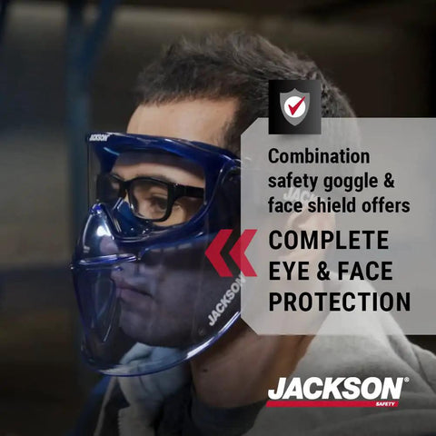 Person wearing GPL Series Safety Goggles With Detachable Flip Up Face Shield Anti Fog Lenses Fits Over Glasses ANSI Z87.1 Certified