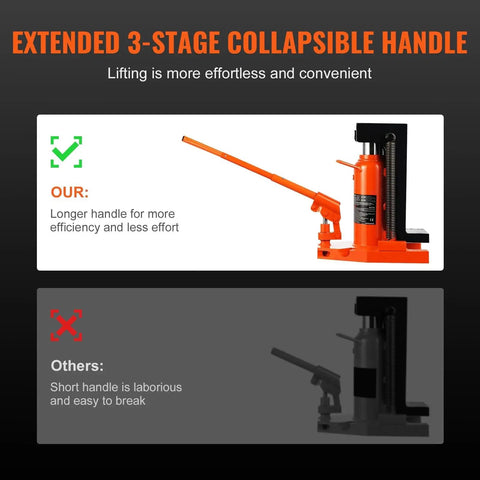 Heavy Duty Hydraulic Toe Jack Offering Five Ton Lift And Ten Ton Top Hoist For Shops And Factories with extended 3-stage handle