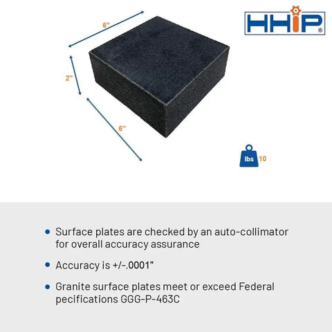 Six By Six By Two Inch Granite Surface Plate Grade B No Ledge Built Tough For Precision Work With Ground Flatness To 0.0001 Inch Plus Certificate Of Inspection Meets Federal Spec GGG P 463C
