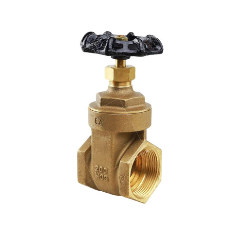 Front view of lead-free brass gate valve with wheel handle and 2 in FIP threaded connections