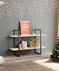 Solid Pine Wood Two Shelf Book Cabinet with industrial style, festive decor, next to Christmas tree, in living room setting.