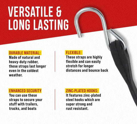50 Pack 31 Inch Natural Rubber Tarp Bungee Straps With Crimped S Hooks Made From Galvanized Steel Heavy Duty Tie Down Cords product features