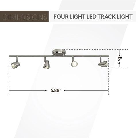 Talida 4 Light LED Ceiling Track Lighting Fixture In Brushed Nickel dimensions view