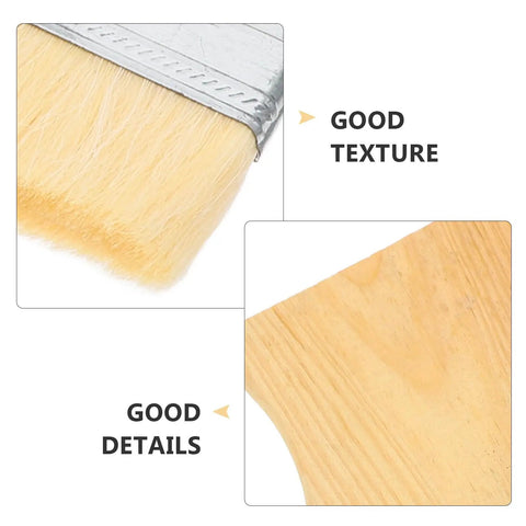 Close-up of Three Piece Flat Wool Brush Set With Poplar Wood Handles For Deck Stain And Furniture Paintwork Ideal For Wood Painting