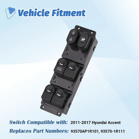 Hyundai Accent Front Left Driver Power Master Window Switch Control Button Replacement 2011 2017 OEM 93570AP1R101 935701R111 16 Pins