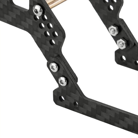 Close-up of Carbon Fiber LCG Chassis Kit For TRX4M Bronco One Eighteen RC Crawler Upgrade showing frame and mounting points.