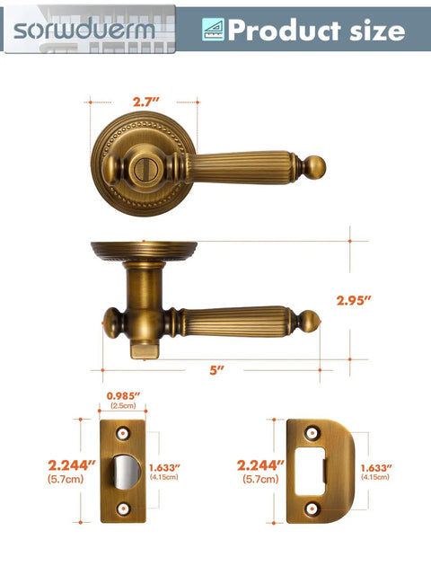 Antique Brass Door Lever Privacy Handle, 1 Pack Zinc Alloy, Fits Most Doors, Built To Last Interior Privacy Thumb Turn Lock dimensions