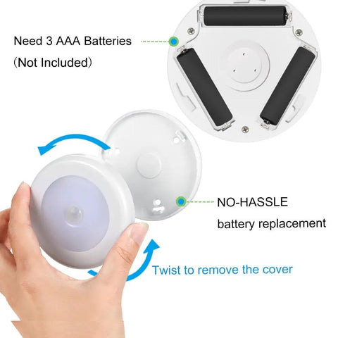 Upgraded 3.15 Inch Wireless Motion Sensor Light Cordless Battery Powered No Wires Needed Stick On LED Night Light disassembled