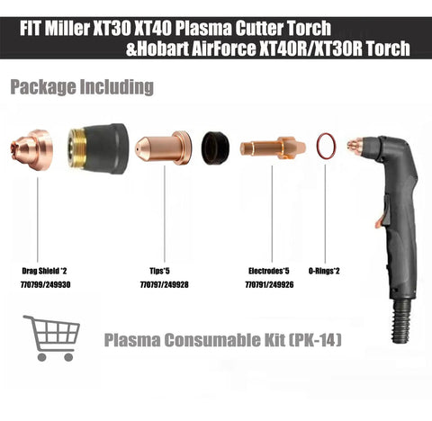 40A Plasma Cutter Tips Drag Shields And Electrodes Kit For XT40 Torch And Hobart Airforce 40i XT40R XT30R Plasma Cutters