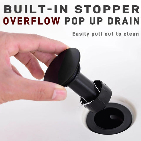 Matte Black Two Handle 8 Inch Widespread Bathroom Faucet overflow drain being removed for cleaning