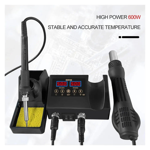 2 In 1 600W Digital Soldering Station With LCD Display Pro Grade Hot Air Rework Tool For BGA SMD PCB IC Repair Dual Temperature Readouts