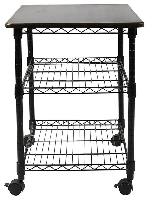 Rock Solid Three Tier Printer Stand Desk Organizer In Sleek Black Finish Scratch Resistant Laminate Top With Heavy Duty Steel Frame for home office.