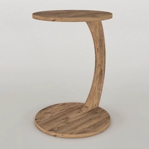 C Shaped End Table On Wheels For Small Spaces, round wooden side table for sofa and bedside, lightweight snack time tray