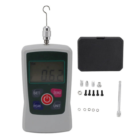 Mini Multifunction Push And Pull Tester Meter 2N To 20N On The Go Aluminum Alloy Force Gauge For Material Mechanics And DIY Projects For Engineers And Students Needing A Reliable Force Meter For Quick Material Tests, with case and accessories