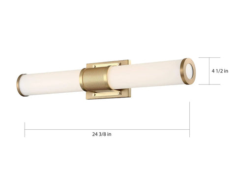 Caper 24 Inch LED Vanity Light In Brushed Brass With Frosted Lens Dimmable Hardwired Fixture Sleek Modern Look 3000K Integrated LED 13W 120V