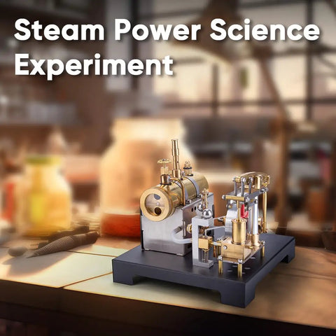 Full Metal Beam Steam Engine Kit With Horizontal Boiler, A Hands-On Desktop Powerhouse Project For Kids And Adults, 85-Piece DIY Science Set, Steam-Powered Learning Toy, Educational Gift on a black base