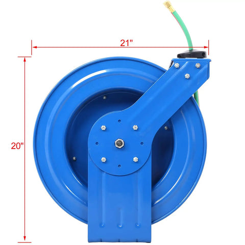Retractable Welding Hose Reel With 1 Quarter Inch By 100 Foot Twin Oxygen And Acetylene Rubber Hoses 200 PSI Max Heavy Duty Industrial Single Arm
